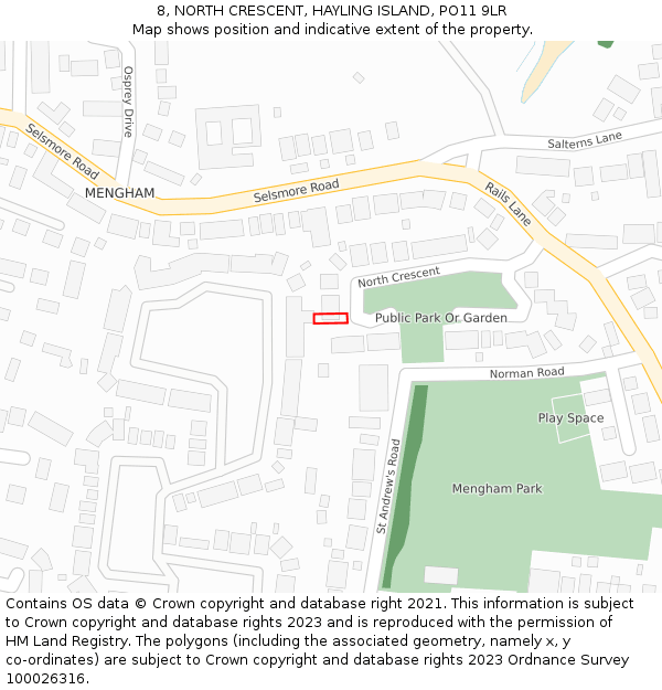 8, NORTH CRESCENT, HAYLING ISLAND, PO11 9LR: Location map and indicative extent of plot