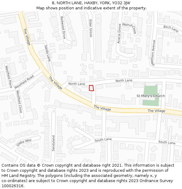 8, NORTH LANE, HAXBY, YORK, YO32 3JW: Location map and indicative extent of plot