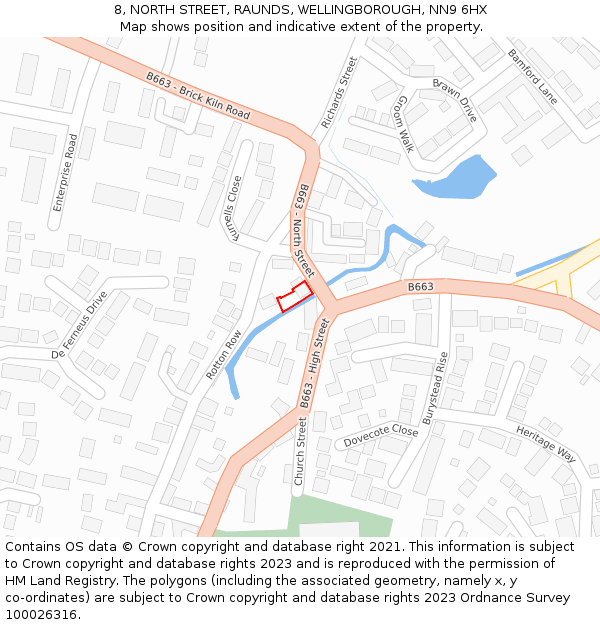 8, NORTH STREET, RAUNDS, WELLINGBOROUGH, NN9 6HX: Location map and indicative extent of plot