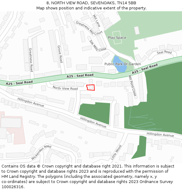 8, NORTH VIEW ROAD, SEVENOAKS, TN14 5BB: Location map and indicative extent of plot