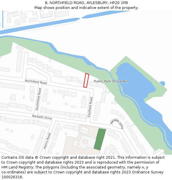 8, NORTHFIELD ROAD, AYLESBURY, HP20 1PB: Location map and indicative extent of plot