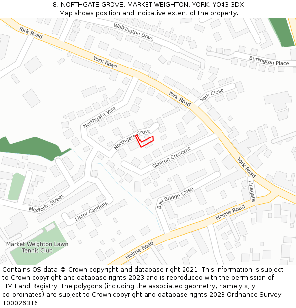 8, NORTHGATE GROVE, MARKET WEIGHTON, YORK, YO43 3DX: Location map and indicative extent of plot