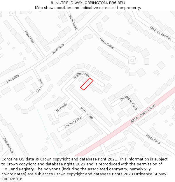 8, NUTFIELD WAY, ORPINGTON, BR6 8EU: Location map and indicative extent of plot