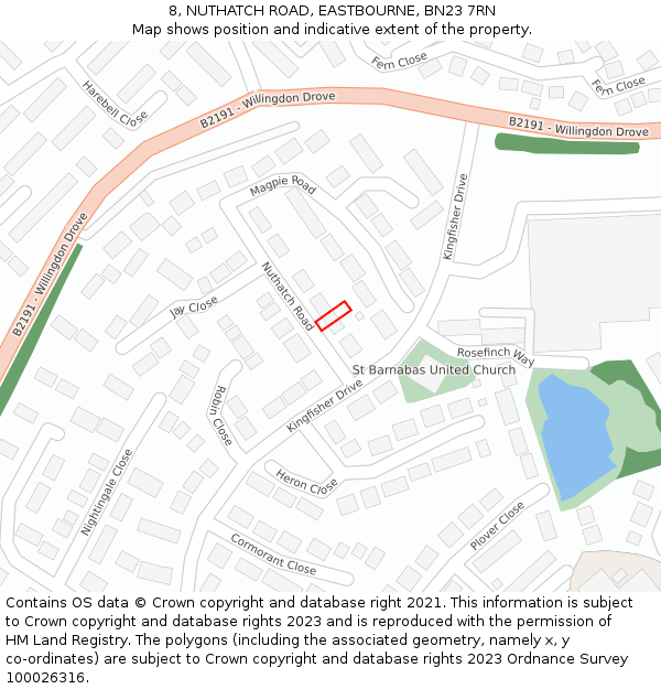 8, NUTHATCH ROAD, EASTBOURNE, BN23 7RN: Location map and indicative extent of plot