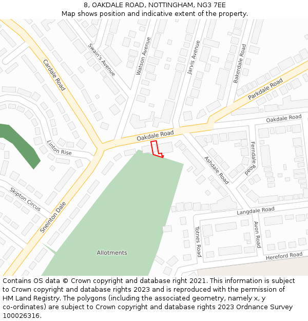 8, OAKDALE ROAD, NOTTINGHAM, NG3 7EE: Location map and indicative extent of plot
