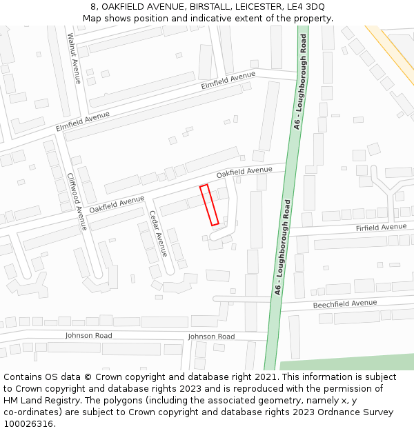 8, OAKFIELD AVENUE, BIRSTALL, LEICESTER, LE4 3DQ: Location map and indicative extent of plot