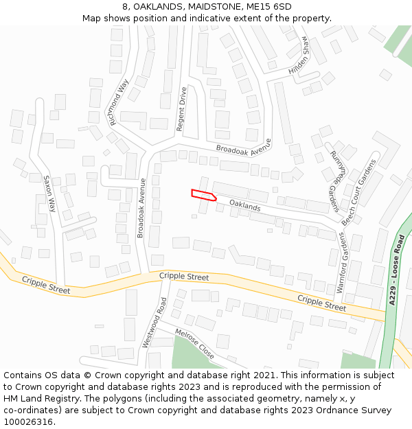 8, OAKLANDS, MAIDSTONE, ME15 6SD: Location map and indicative extent of plot