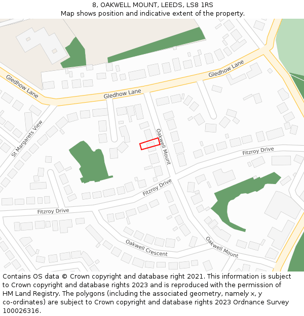 8, OAKWELL MOUNT, LEEDS, LS8 1RS: Location map and indicative extent of plot