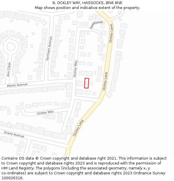 8, OCKLEY WAY, HASSOCKS, BN6 8NE: Location map and indicative extent of plot