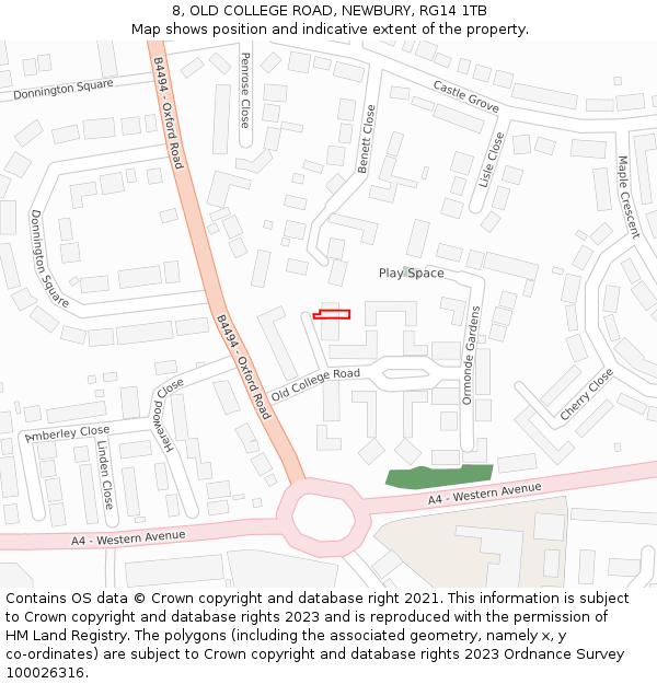 8, OLD COLLEGE ROAD, NEWBURY, RG14 1TB: Location map and indicative extent of plot