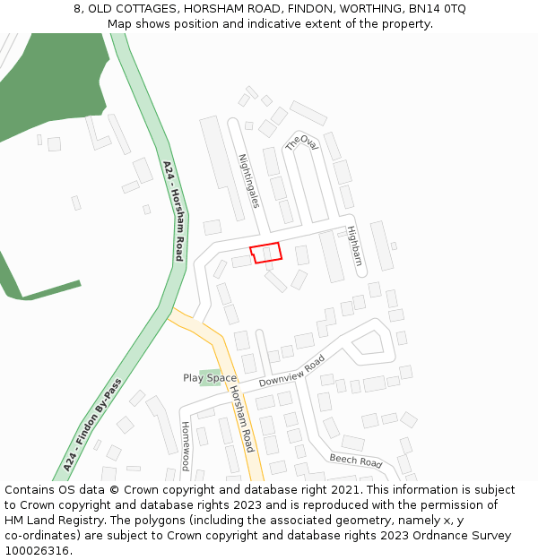 8, OLD COTTAGES, HORSHAM ROAD, FINDON, WORTHING, BN14 0TQ: Location map and indicative extent of plot