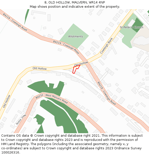 8, OLD HOLLOW, MALVERN, WR14 4NP: Location map and indicative extent of plot
