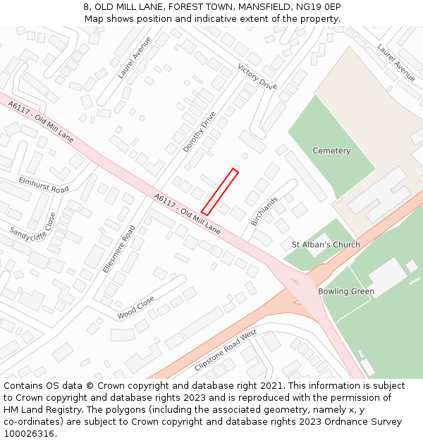 8, OLD MILL LANE, FOREST TOWN, MANSFIELD, NG19 0EP: Location map and indicative extent of plot