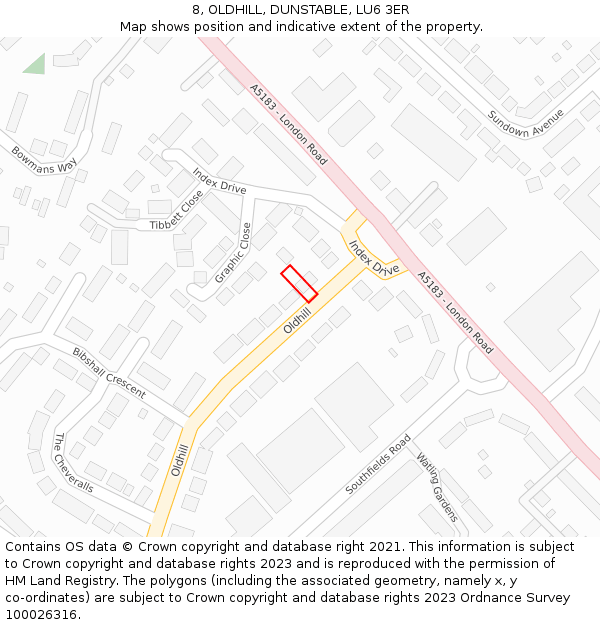 8, OLDHILL, DUNSTABLE, LU6 3ER: Location map and indicative extent of plot