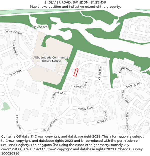 8, OLIVIER ROAD, SWINDON, SN25 4XF: Location map and indicative extent of plot