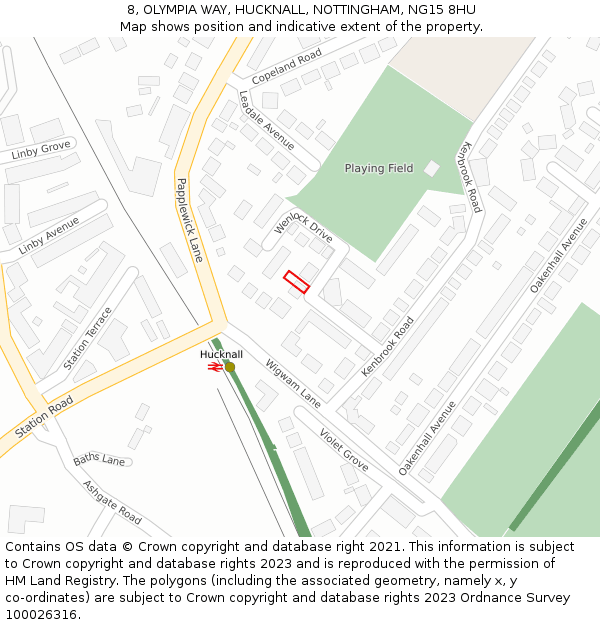 8, OLYMPIA WAY, HUCKNALL, NOTTINGHAM, NG15 8HU: Location map and indicative extent of plot
