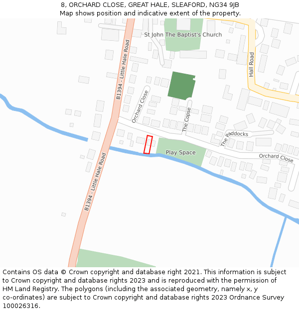 8, ORCHARD CLOSE, GREAT HALE, SLEAFORD, NG34 9JB: Location map and indicative extent of plot