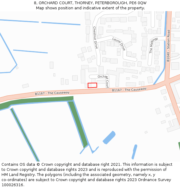 8, ORCHARD COURT, THORNEY, PETERBOROUGH, PE6 0QW: Location map and indicative extent of plot