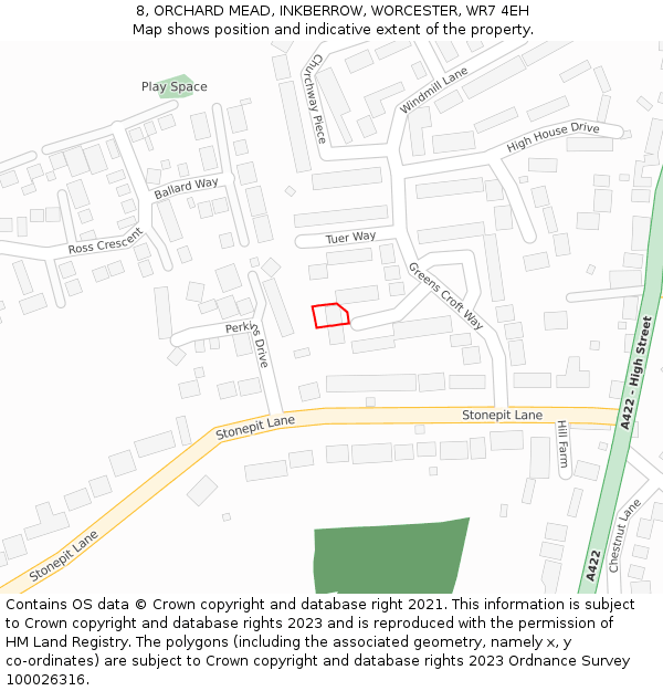 8, ORCHARD MEAD, INKBERROW, WORCESTER, WR7 4EH: Location map and indicative extent of plot