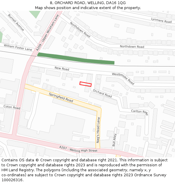 8, ORCHARD ROAD, WELLING, DA16 1QG: Location map and indicative extent of plot