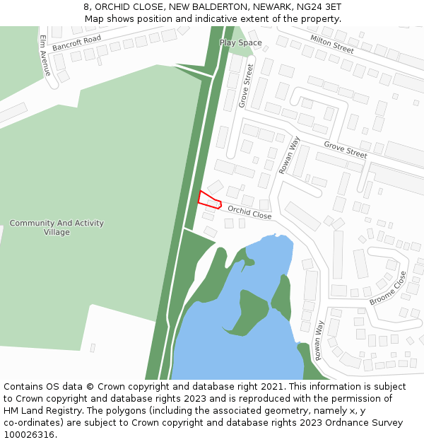 8, ORCHID CLOSE, NEW BALDERTON, NEWARK, NG24 3ET: Location map and indicative extent of plot