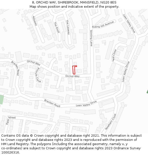 8, ORCHID WAY, SHIREBROOK, MANSFIELD, NG20 8ES: Location map and indicative extent of plot