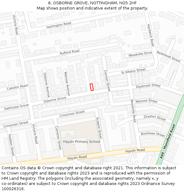 8, OSBORNE GROVE, NOTTINGHAM, NG5 2HF: Location map and indicative extent of plot
