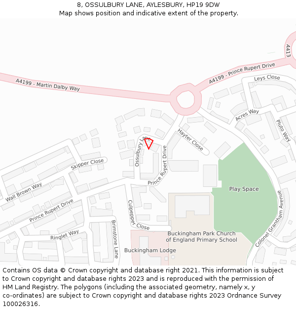 8, OSSULBURY LANE, AYLESBURY, HP19 9DW: Location map and indicative extent of plot