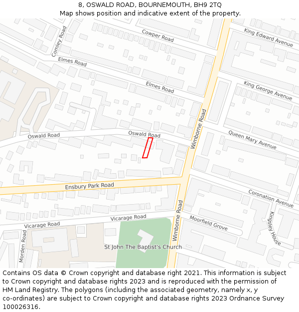 8, OSWALD ROAD, BOURNEMOUTH, BH9 2TQ: Location map and indicative extent of plot