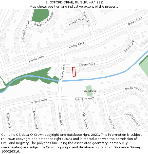 8, OXFORD DRIVE, RUISLIP, HA4 9EZ: Location map and indicative extent of plot