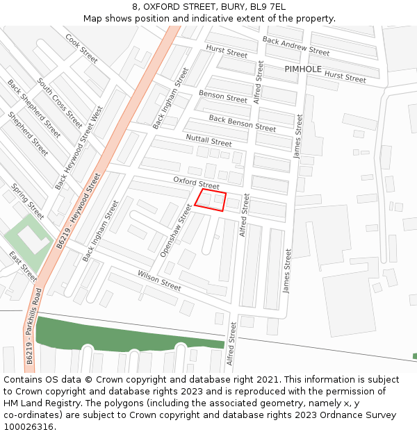 8, OXFORD STREET, BURY, BL9 7EL: Location map and indicative extent of plot
