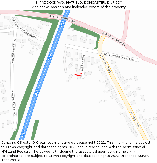 8, PADDOCK WAY, HATFIELD, DONCASTER, DN7 6DY: Location map and indicative extent of plot