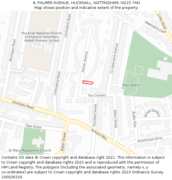 8, PALMER AVENUE, HUCKNALL, NOTTINGHAM, NG15 7AN: Location map and indicative extent of plot