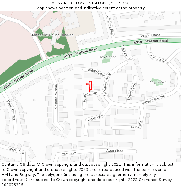 8, PALMER CLOSE, STAFFORD, ST16 3RQ: Location map and indicative extent of plot