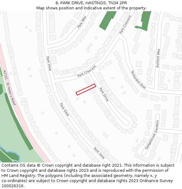 8, PARK DRIVE, HASTINGS, TN34 2PR: Location map and indicative extent of plot