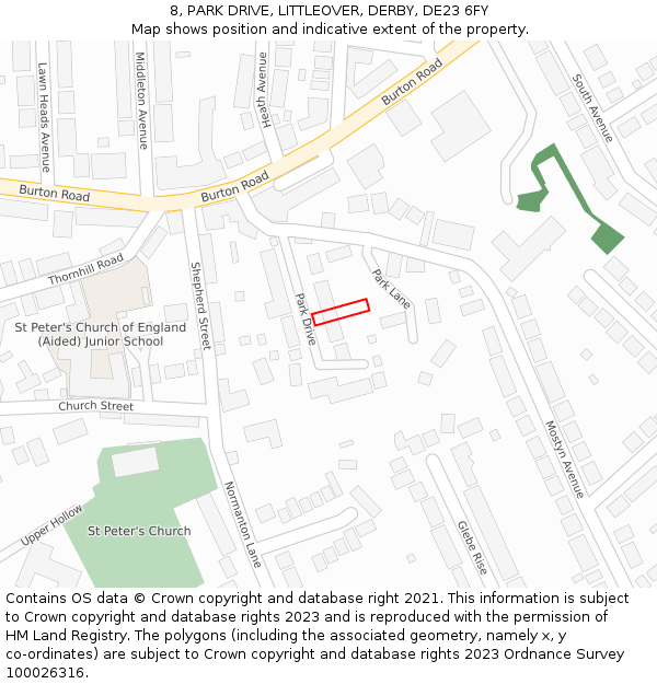 8, PARK DRIVE, LITTLEOVER, DERBY, DE23 6FY: Location map and indicative extent of plot