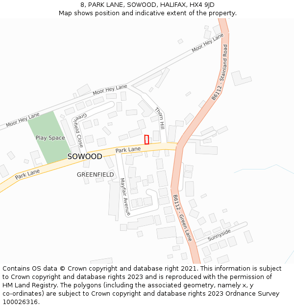 8, PARK LANE, SOWOOD, HALIFAX, HX4 9JD: Location map and indicative extent of plot