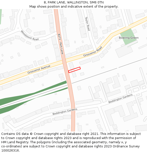 8, PARK LANE, WALLINGTON, SM6 0TN: Location map and indicative extent of plot