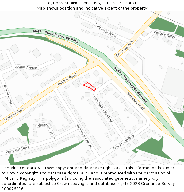 8, PARK SPRING GARDENS, LEEDS, LS13 4DT: Location map and indicative extent of plot