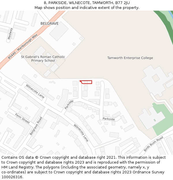 8, PARKSIDE, WILNECOTE, TAMWORTH, B77 2JU: Location map and indicative extent of plot