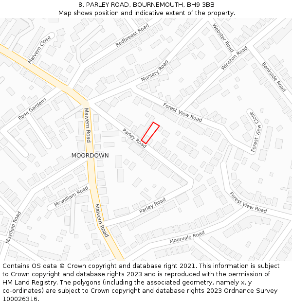 8, PARLEY ROAD, BOURNEMOUTH, BH9 3BB: Location map and indicative extent of plot
