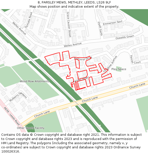 8, PARSLEY MEWS, METHLEY, LEEDS, LS26 9LF: Location map and indicative extent of plot