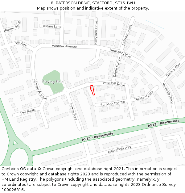 8, PATERSON DRIVE, STAFFORD, ST16 1WH: Location map and indicative extent of plot