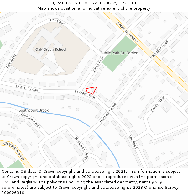 8, PATERSON ROAD, AYLESBURY, HP21 8LL: Location map and indicative extent of plot