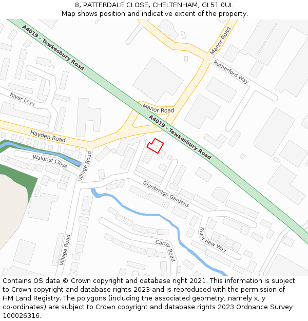8, PATTERDALE CLOSE, CHELTENHAM, GL51 0UL: Location map and indicative extent of plot