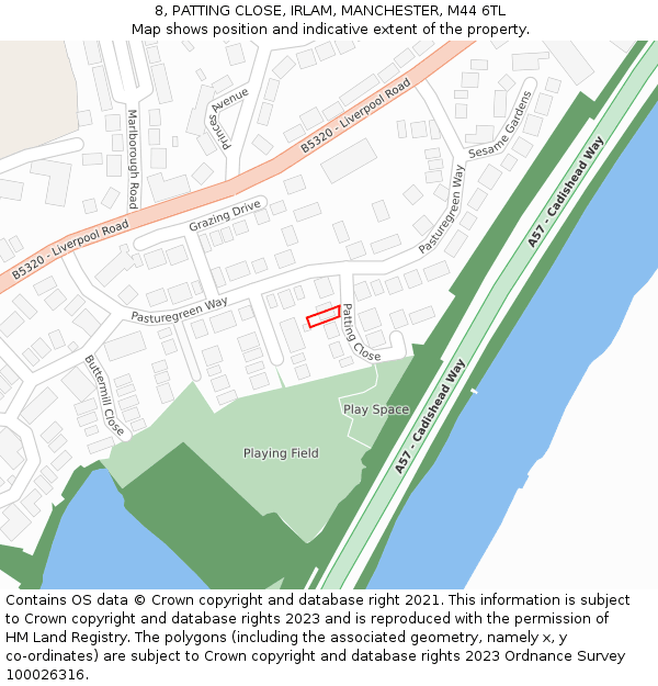 8, PATTING CLOSE, IRLAM, MANCHESTER, M44 6TL: Location map and indicative extent of plot