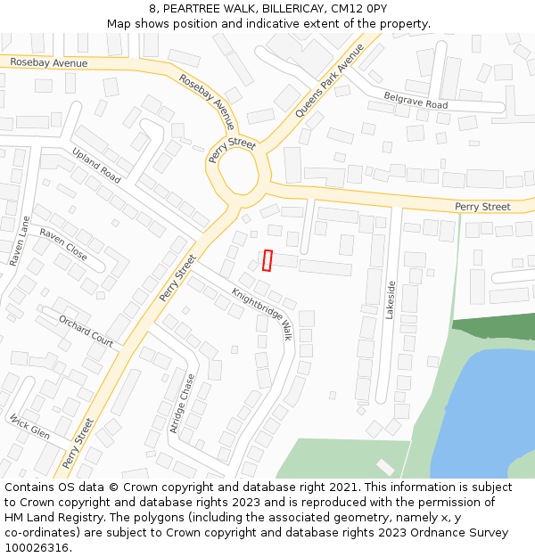 8, PEARTREE WALK, BILLERICAY, CM12 0PY: Location map and indicative extent of plot