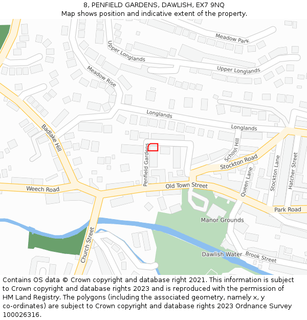 8, PENFIELD GARDENS, DAWLISH, EX7 9NQ: Location map and indicative extent of plot