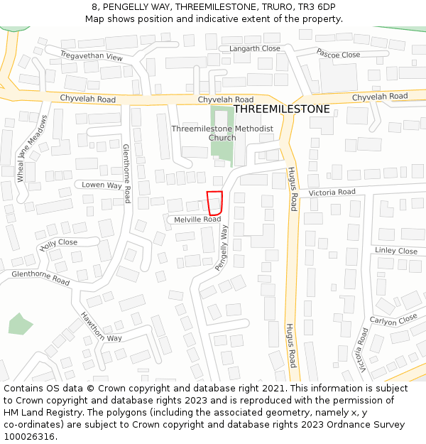 8, PENGELLY WAY, THREEMILESTONE, TRURO, TR3 6DP: Location map and indicative extent of plot