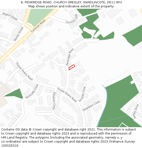 8, PENKRIDGE ROAD, CHURCH GRESLEY, SWADLINCOTE, DE11 9FH: Location map and indicative extent of plot
